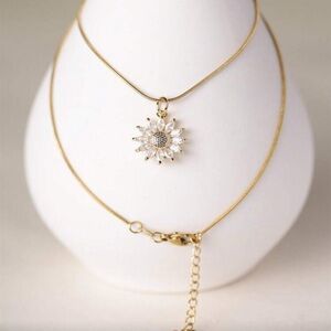 Gold plated stainless steel Dainty Gold Sunburst Pendant Necklace Cubic Zirconia